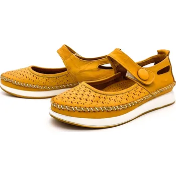 Dámské baleríny Dámské kožené baleríny 128-02711 Klop žlutá Barva: žlutá, Velikost: 37