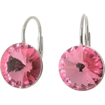 Náušnice Stříbrné naušnice rivoli s růžovými krystaly AGUC1748