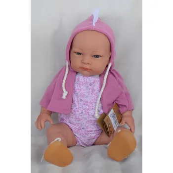 Panenka Realistické miminko - holčička - Menší Jenny ve fialové mikině s kapucí s kohoutem od firmy Lamagik (španělské miminko 39 cm)