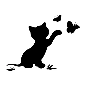 Samolepící dekorace SAMOLEPKA Kočka 037 pravá s motýlky (01 - černá) NA AUTO, NÁLEPKA, FÓLIE, POLEP, TUNING, VLASTNÍ TEXT, TISK, AUTOSAMOLEPKY.cz, POLEPY, OBRÁZEK, LOGO, SAMOLEPKY