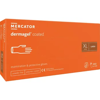 Vyšetřovací rukavice MERCATOR MEDICAL DERMAGEL COATED - Latexové nepudrované rukavice bílé, vnitřní vrstva polymer, 100 ks Velikost: XL