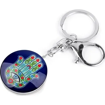 Přívěsek na kabelku/klíče Ruka Fatimy - zelená na modrém podkladu