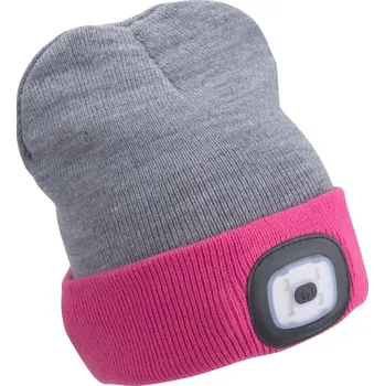 Módní doplněk čepice s čelovkou 4x45lm, USB nabíjení, světle šedá/růžová, oboustranná, univerzální velik