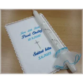 rouška Křestní sada 3D rouška, svíce, ozdoba - vzor 35 křížek