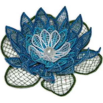 Vánoční ozdoba Vyšívaná ozdoba květ leknín tyrkysová 11cm