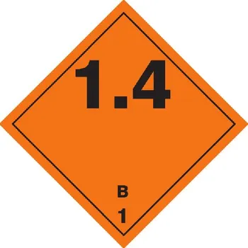 Značka Výbušné látky a předměty podtř. 1.4, samolepicí fólie, 250 × 250 mm
