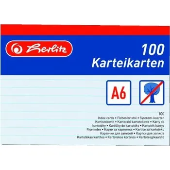 Karty do kartotéky A6 Herlitz, linka, 100ks - bílé