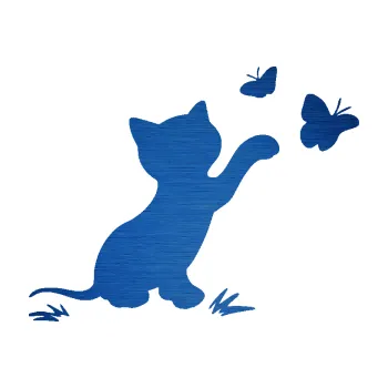 Samolepící dekorace SAMOLEPKA Kočka 037 pravá s motýlky (65 - škrábaný kov modrý) NA AUTO, NÁLEPKA, FÓLIE, POLEP, TUNING, VLASTNÍ TEXT, TISK, AUTOSAMOLEPKY.cz, POLEPY, OBRÁZEK, LOGO, SAMOLEPKY