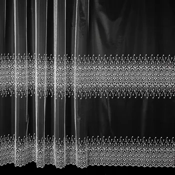 Tylová záclona 638/601 vyšívané větvičkové ornamenty, bílá, výška 110cm (v metráži)