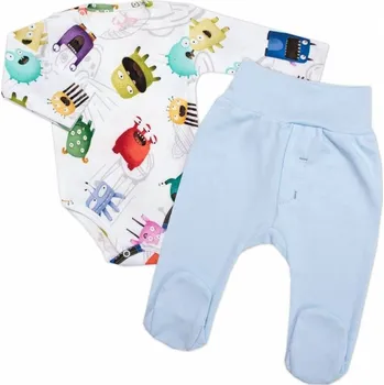 Kojenecké oblečení Kojenecké body zap. u krku + polodupačky UFO, 2D sada, Mrofi, bílá/modrá 68 (4-6m)