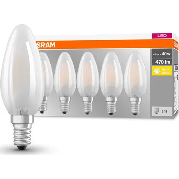 Žárovka OSRAM Sada 5x LED filamentová žárovka E14, Candle, 4W, 470lm, 2700K, teplá bílá
