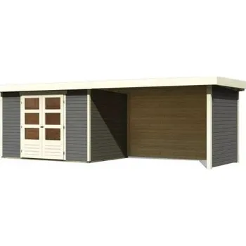 Zahradní stavba dřevěný domek KARIBU ASKOLA 4 + přístavek 280 cm včetně zadní a boční stěny (92074) šedý