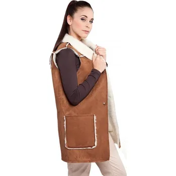 Dámská vesta Vesta Country Long ovčí vlna/velur S-2XL hnědá, Barevné varianty Hnědá, Velikosti M 200-100-00240