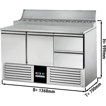 Lednice G.Gastro Saladette / Přípravný stůl PREMIUM - 1,37 x 0,7 m - se 2 dveřmi & 2 šuplíky 1/2