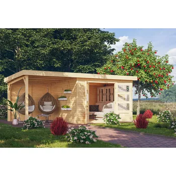 Zahradní domek Dřevěný domek KARIBU KERKO 6 + přístavek 2,4 m včetně zadní stěny Varianta: dřevěný domek KARIBU KERKO 6 + přístavek 240 cm včetně zadní stěny (38733) natur LG2999