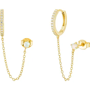 Souprava šperků Atreya Atreya Dvojitá pozlacená náušnice ze stříbra s řetízkem a opálem Urban Glow Množství: 1 pár