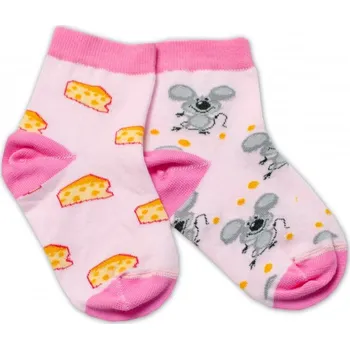 Baby Nellys Bavlněné veselé ponožky Myška a sýr - světle růžová, vel. 122/128, Velikost koj. oblečení 122-128 (6-8r)