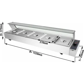 Lednice G.Gastro Bainmarie skleněným víkem - elektrická - s 5 nádobami GN 1/2