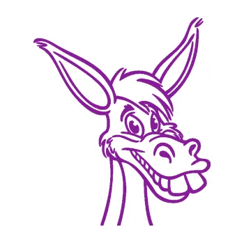 Samolepící dekorace Osel 007 pravá rozesmátý (14 - fialová) SAMOLEPKA NA AUTO, NÁLEPKA, FÓLIE, POLEP, TUNING, VLASTNÍ TEXT, TISK, AUTOSAMOLEPKY.cz, POLEPY, OBRÁZEK, LOGO, 3D STICKERS