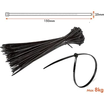 Stahovací páska Stahovací páska na kabely 2,5x150mm, černá, 100ks balení [11162]