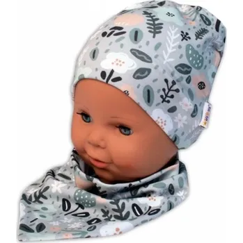 Čepice Baby Nellys Dvouvrstvá čepice + šátek Palouček, mátová, 92/98, Velikost koj. oblečení 104-110 (3-5r)