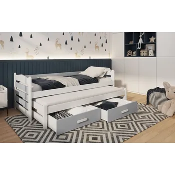 Postel Nabytek-dreveny.cz Postel Tiag 80x180 cm s výsuvným lůžkem a úložným prostorem Rozměr postele: 80x180 cm, Odstín postele: oranžová