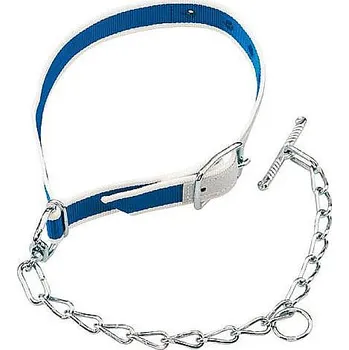 Krční řemen pro skot s jednodílným řetězem - modrobílý 130 x 4 cm