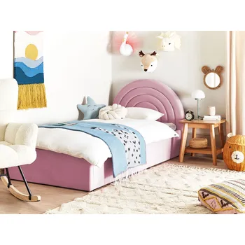 Postel Úložná postel růžová samet 90 x 200 cm minimalistický retro design úložný prostor půlkruhové čelo dětský pokoj Beliani
