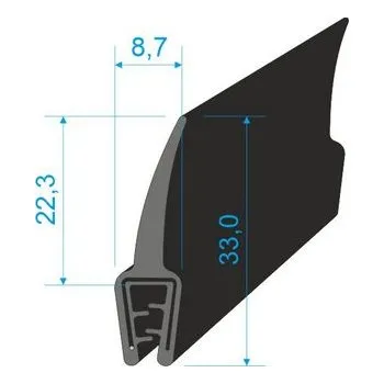 Těsnění do okna a dveří 05391001 U-PIRELI s kovovou výztuží s horním těsněním, 60°Sh, U-EPDM, bříško-EPDM