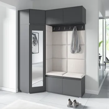 Předsíňová stěna Rohová předsíňová stěna Emi 38 - grafit Barva panelů: Krémová - Trinity 01