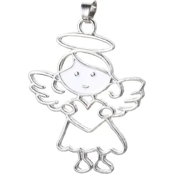 Přívěsek KK01, Kovové přívěsky, ANDĚL SE SRDÍČKEM, 49 x 37.5 x 2 mm, 1 kus