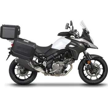 Zavazadlo na motocykl Kompletní sada černých hliníkových kufrů SHAD TERRA BLACK , 37L topcase 47L/47L boční kufry, včetně montážní sady a plotny SHAD SUZUKI DL 650 V-Strom