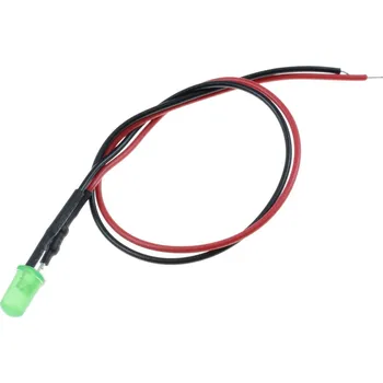 Polovodič LED Dioda 5mm s rezistorem, 20cm, Zelená difuzní 9-12 V DC