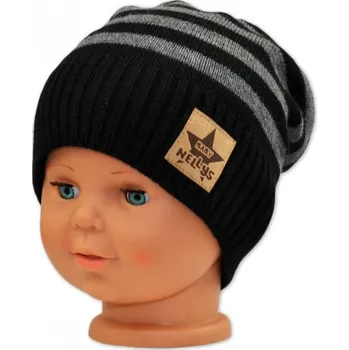 Módní doplněk Podzimní/zimní proužkovaná čepice - černo/šedá, Velikost koj. oblečení 116 (5-6r)