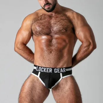 Pánské erotické prádlo Slipy Locker Gear LK0525 Push It Brief bílé M, pánské síťované slipy