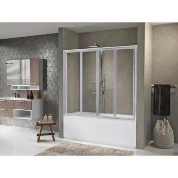 Vanová zástěna Novellini Aurora 2SV4 Vanová zástěna do niky 150x150 cm, skládací, Chrom / Transparent, VZAAU150