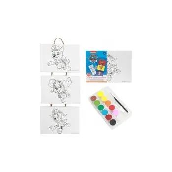 Mini plátno na provázku 3ks 18x13cm Paw Patrol/Tlapková patrola se štětcem a barvami ve fólii