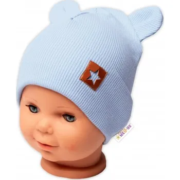 Módní doplněk Baby Nellys Žebrovaná dvouvrstvá čepice s oušky TEDDY - sv. modrá, Velikost koj. oblečení 80-86 (12-18m)