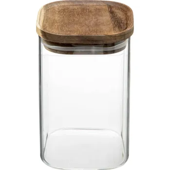 Keramický dřez 5five Simply Smart Skleněná nádoba s víkem z akátového dřeva, 1 l