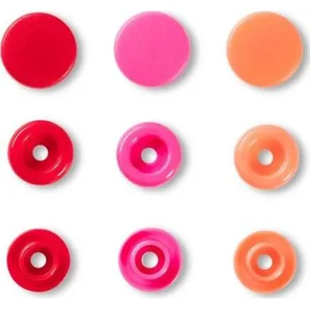 Knoflík Patentky "Color snaps" 12,4mm - PRYM LOVE tvar kolečka barva červená, oranžová, růžová
