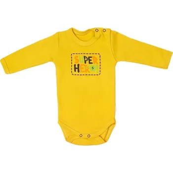 Kojenecké oblečení Mamatti Kojenecké body dlouhý rukáv, Hero - hořčicová, Velikost koj. oblečení 68 (3-6m)