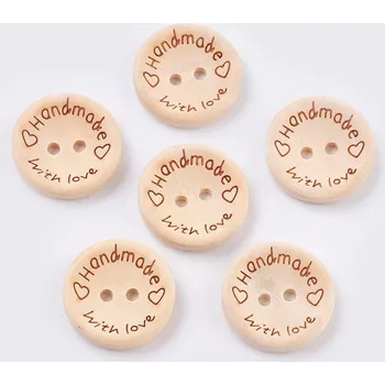 Knoflík GU594, Dřevěný knoflík, ""handmade with love"", 15x3mm, 1ks