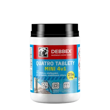 Bazénová chemie DEBBEX Quatro tablety MINI 4v1 dezinfekce, proti řasám, vločkování, stabil. (0,5kg/bal)