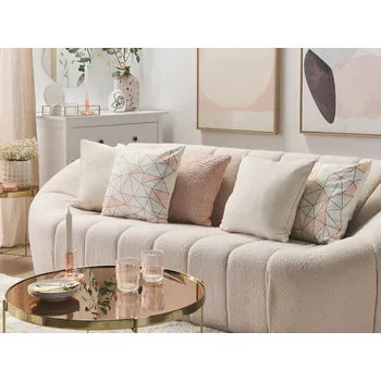 Dekorativní polštářek Sada 2 dekorativních polštářů růžové bavlněné trojúhelníky mřížky geometrický vzor bílé pozadí 45 x 45 cm s náplní Beliani