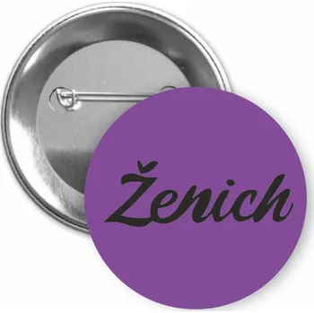 ON-DESIGN Placka s motivem Ženich Barva: fialová, Barva potisku: černá, Typ buttonu: špendlík