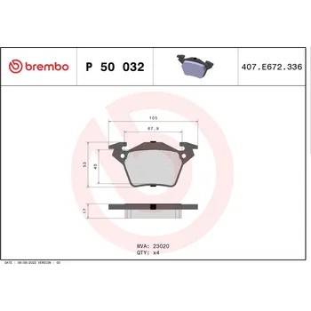 Brzdová destička Sada brzdových destiček, kotoučová brzda BREMBO P 50 032