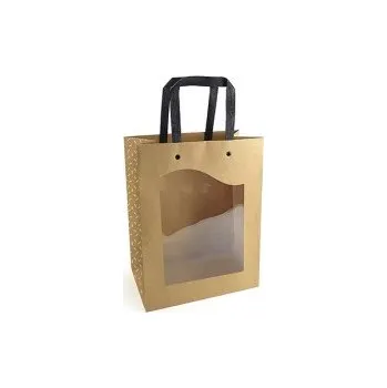 Dárková taška kraftová s průhledem - 14 x 11 x 8 cm