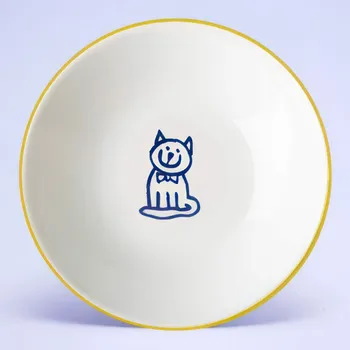 Suisse Langenthal | Miska - kočička, žlutá linka, 13,3 cm, Dětský dekor Kamarádi