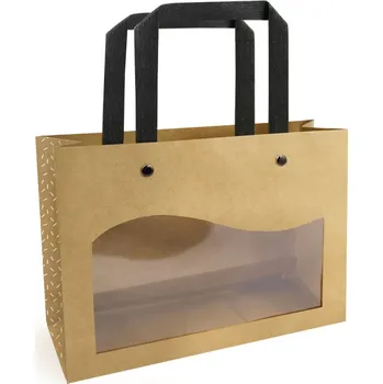 Dárková taška kraftová s průhledem - 20 x 15 x 7,5 cm