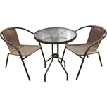set zahradní ratan PH/kov/sklo stůl + 2 židle ČER